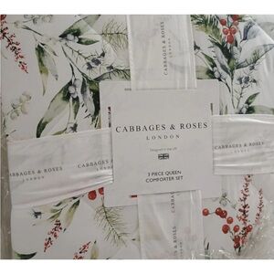 New Cabbage and Roses Christmas Foliage Fir Ruby Queen Comforter Set 90”x90”